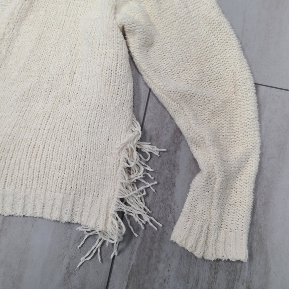 LARGE John and Jenn Fringed Cream Beige Knit Open Cardigan - Size small - Picture 3 of 6